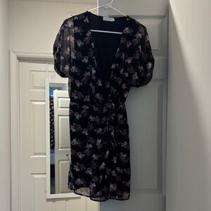 All in Favor Black and Pink Floral Mini Dress